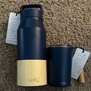 Welly Navy and Bamboo Insulated Bottle and Cup Set